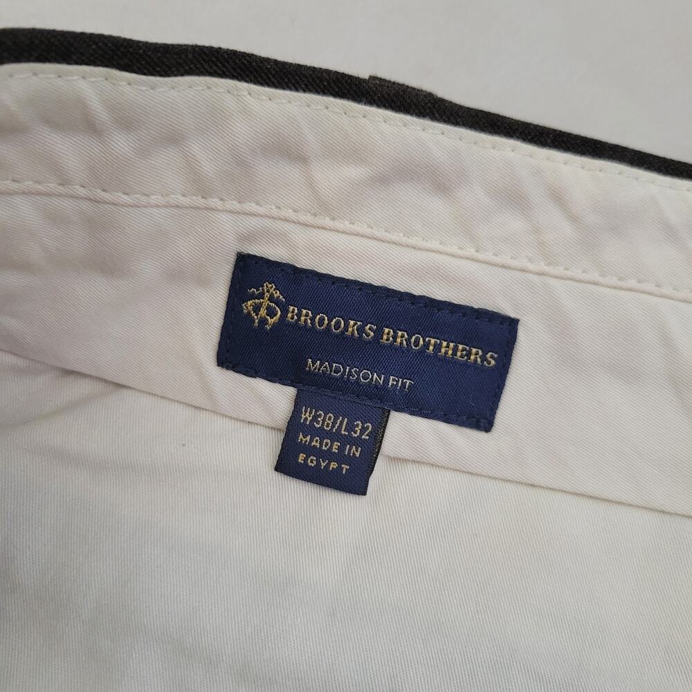 Brooks Brothers Pants Men 38x32 Brown Madison Fit 100% Wool Chino Trousers - Picture 10 of 11